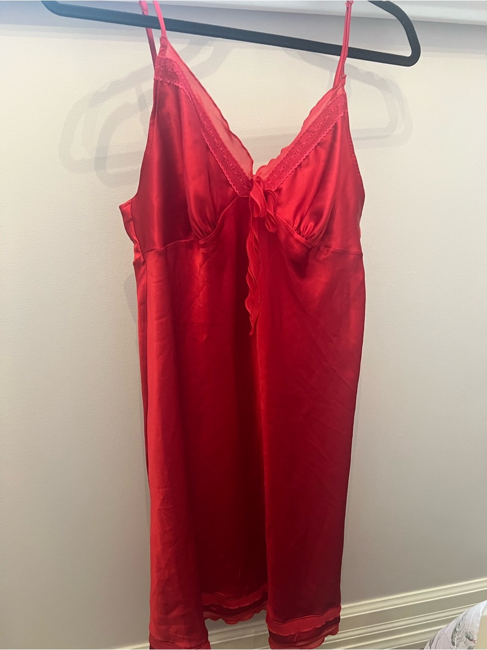 Victoria's Secret Y2K Red Satin Lace-Trim Chemise